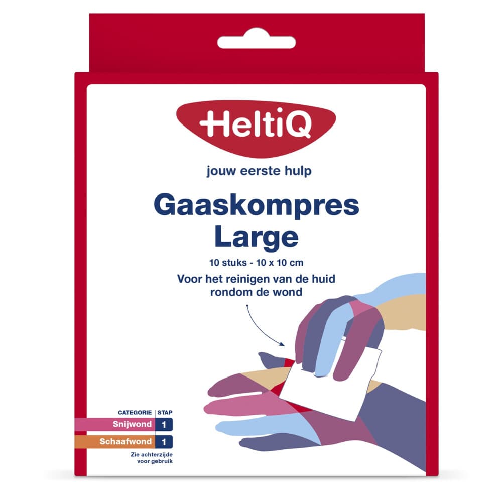2x HeltiQ Gaaskompres Large 10 x 10 cm 10 stuks
