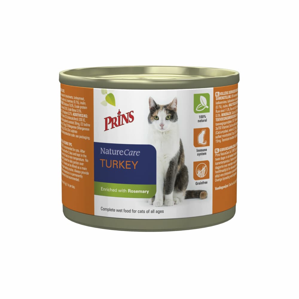6x Prins NatureCare Kattenvoer Nat Kalkoen 200 gr