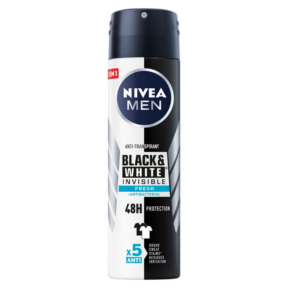 3x NIVEA Men Deodorant Spray Invisible for Black&White Fresh 150 ml