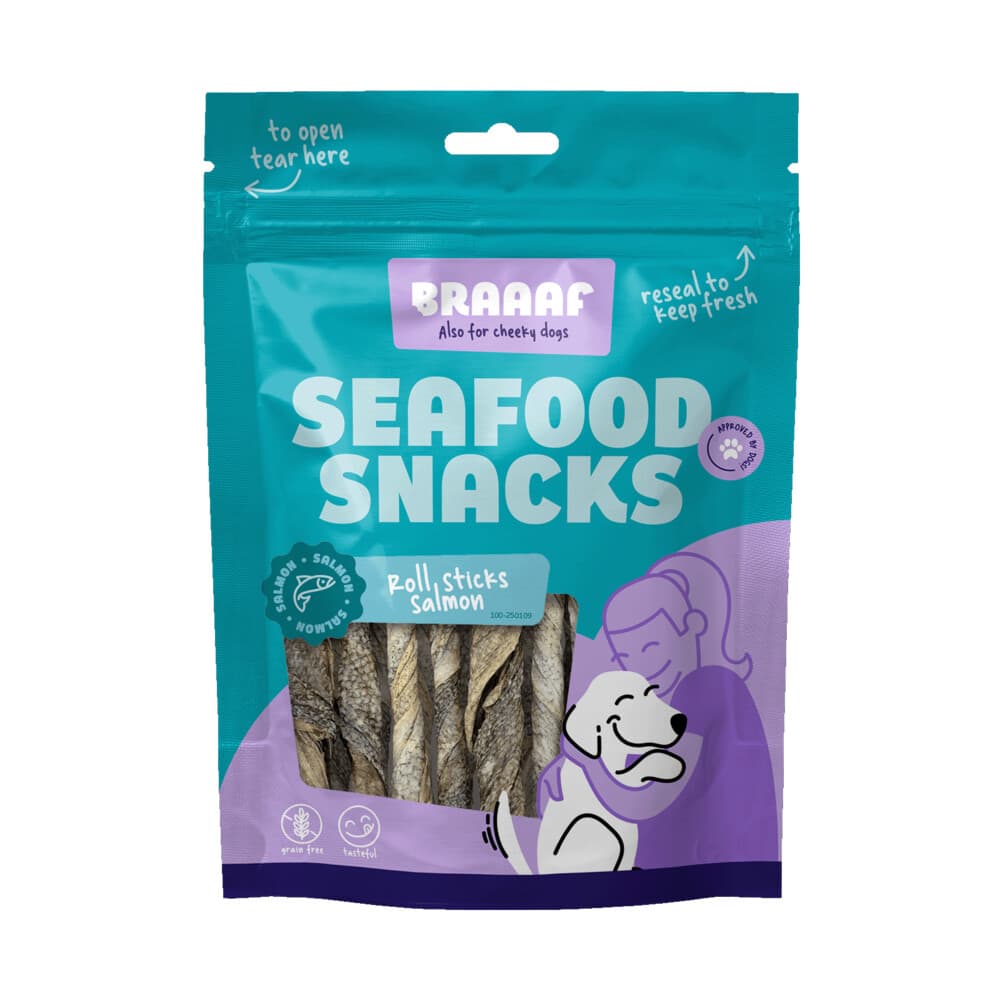 Braaaf Hondensnack Sticks Zalmhuid 12 cm 70 gr