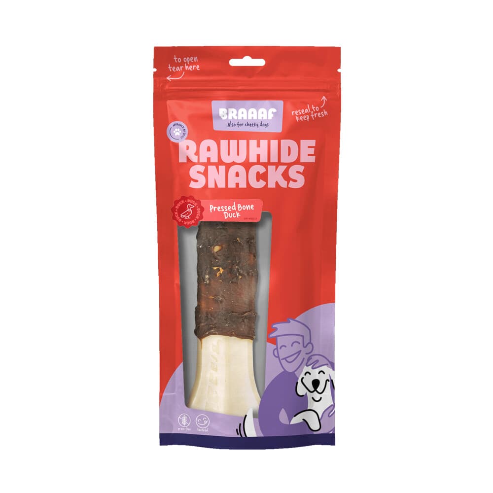 Braaaf Hondensnack Geperst Bot Eend 20 cm 175 gr