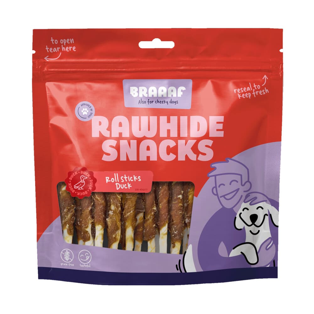 Braaaf Hondensnack Roll Sticks Eend 300 gr