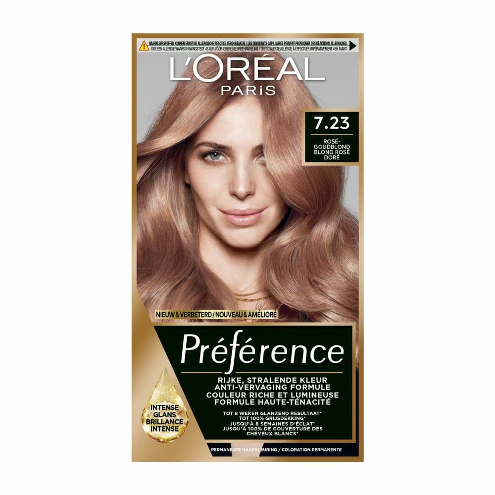 1+1 gratis: L'Oréal Préférence Permanente Haarkleuring 7.23 Rosegoud Blond