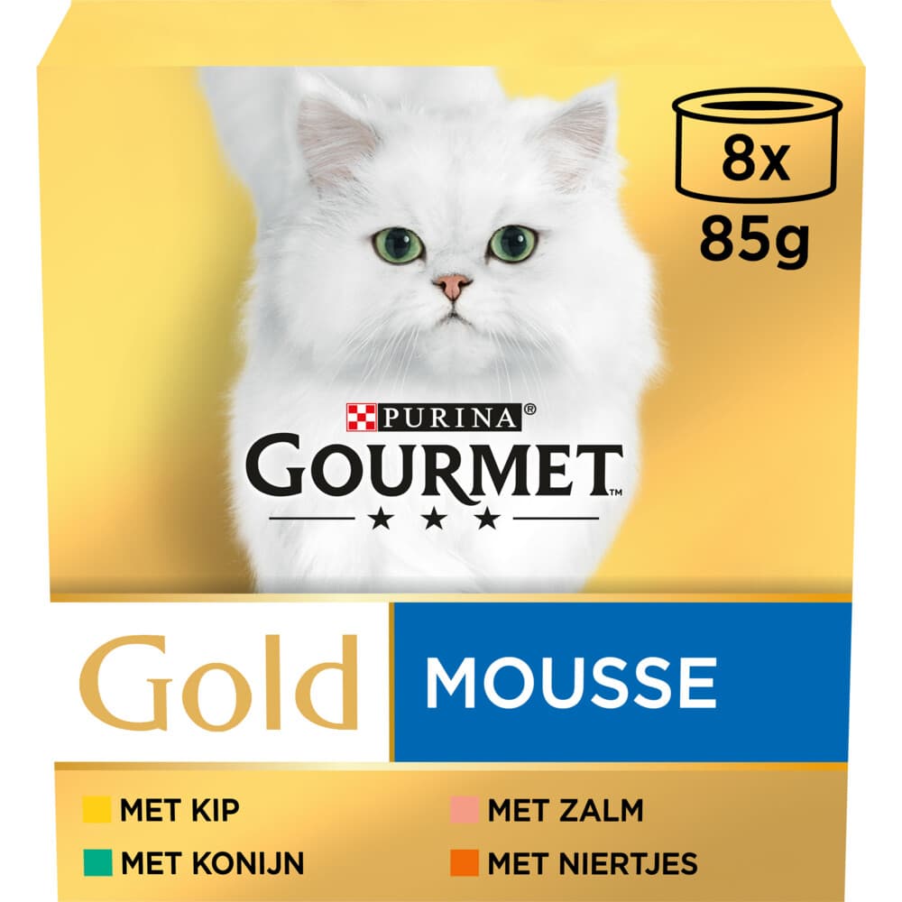 Gourmet Gold Kattenvoer Nat Mousse Kip - Zalm - Niertjes - Konijn 8 x 85 gr