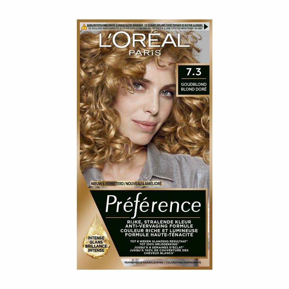 1+1 gratis: L'Oréal Préférence Permanente Haarkleuring 7.3 Goudblond