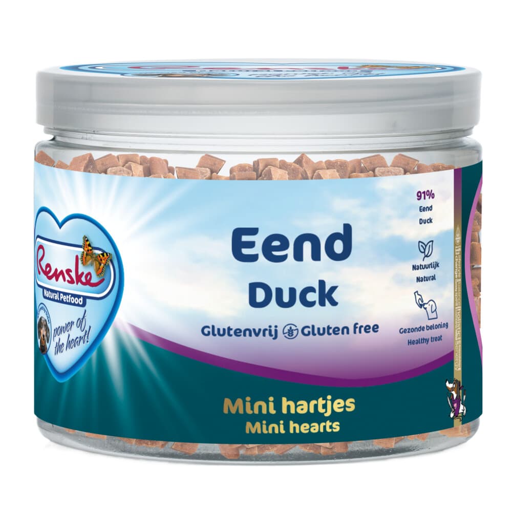 12x Renske Gezonde Beloning Hartjes Hondensnack Eend 100 gr