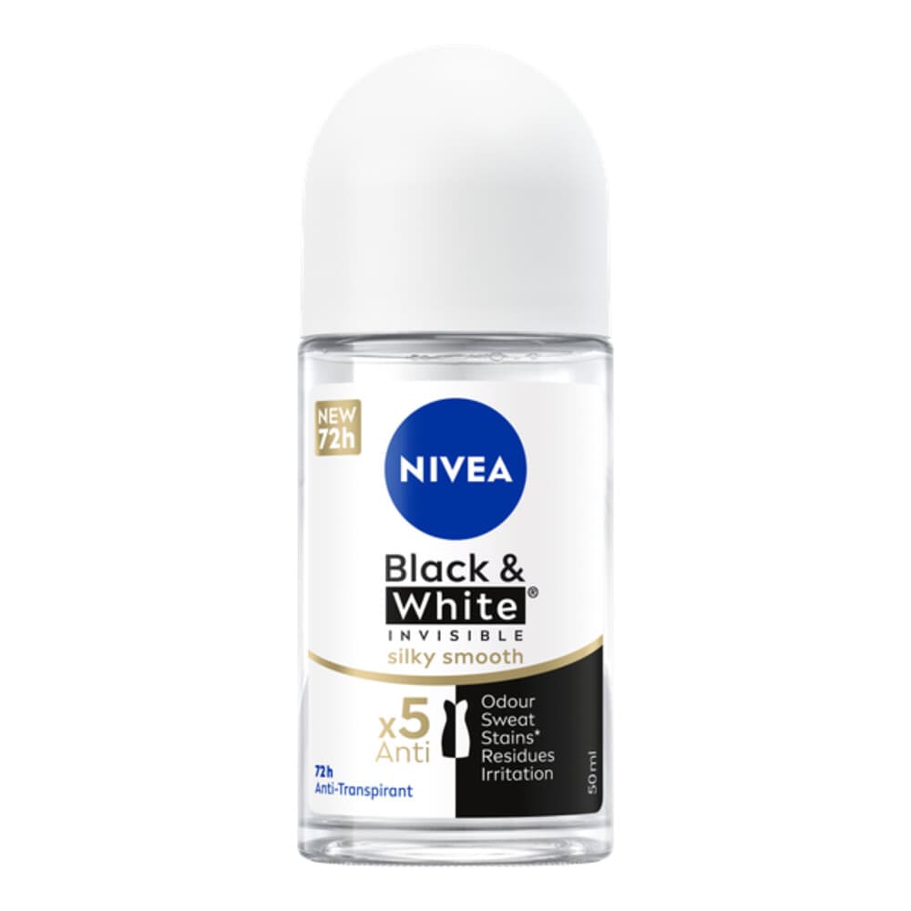 1+1 gratis: NIVEA Deodorant Roller Black&White Silky Smooth 50 ml