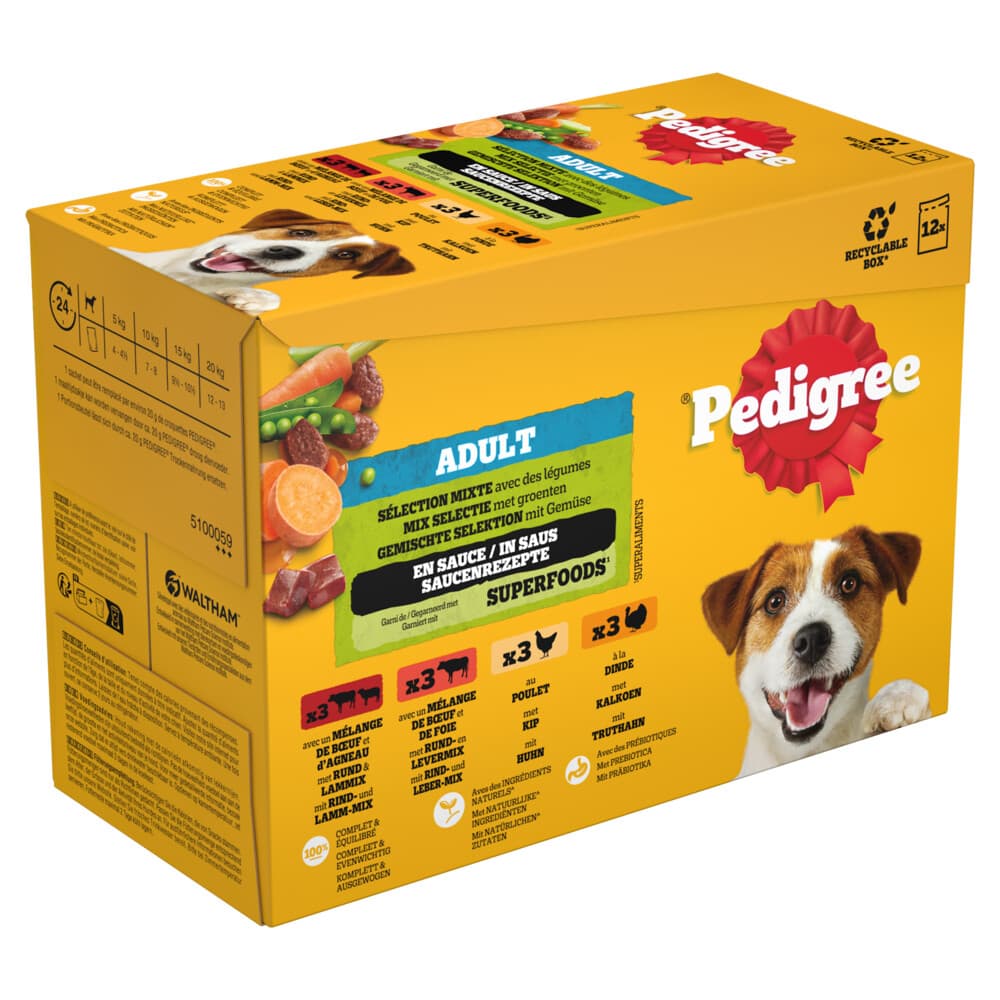4x Pedigree Adult Selection Maaltijdzakjes Multipack 12 x 100 gr