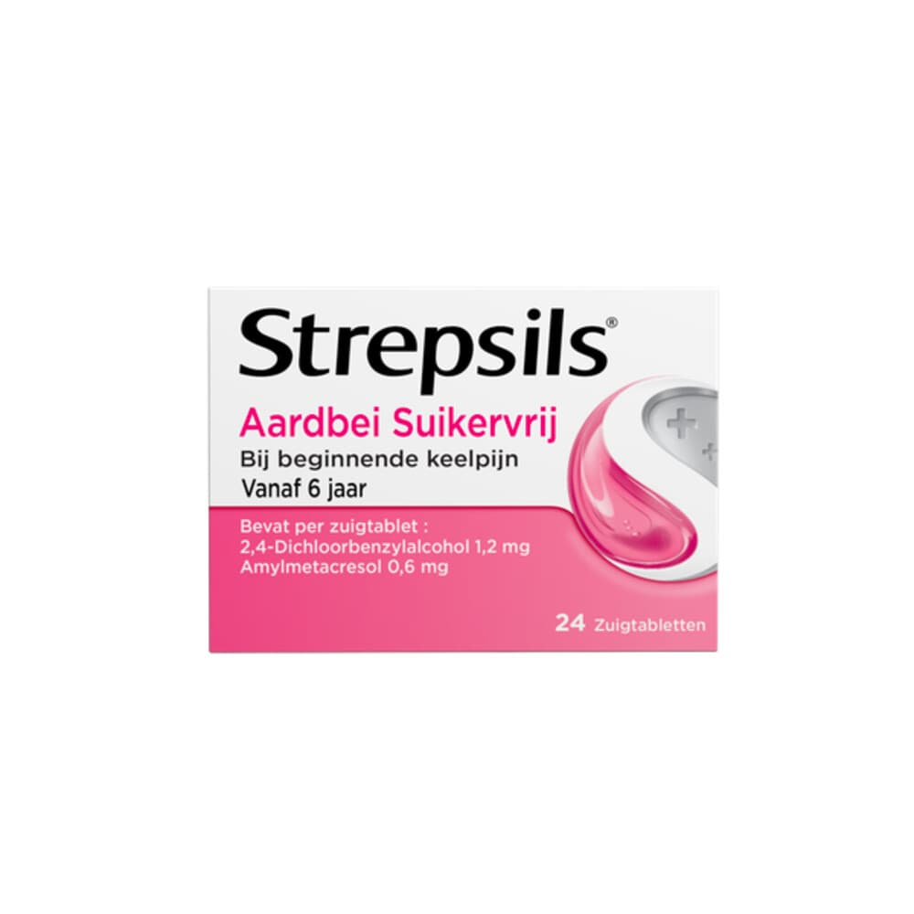 Strepsils Zuigtabletten Aardbei Suikervrij 24 tabletten