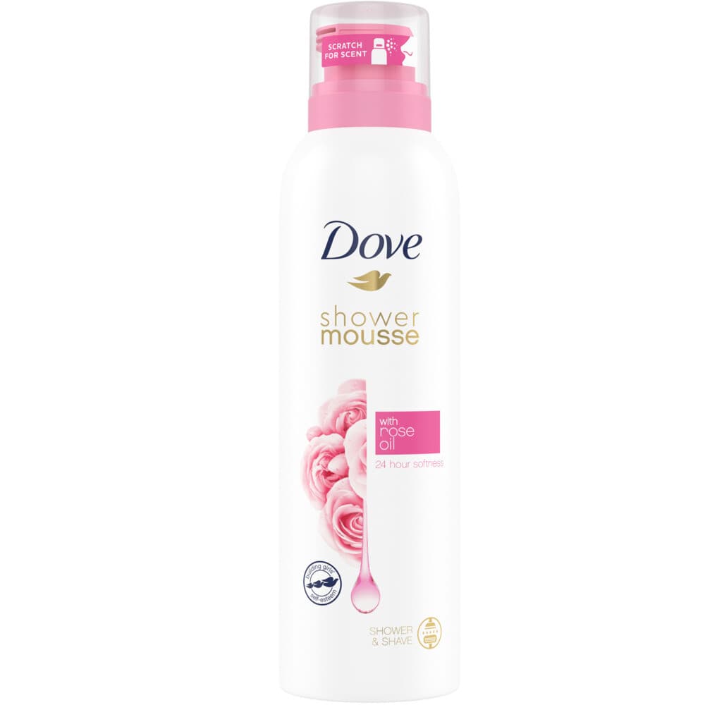 2+1 gratis: Dove Shower Foam Rose Oil 200 ml
