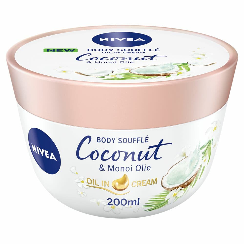 1+1 gratis: NIVEA Body Souffle Coconut en Monoi Olie 200 ml