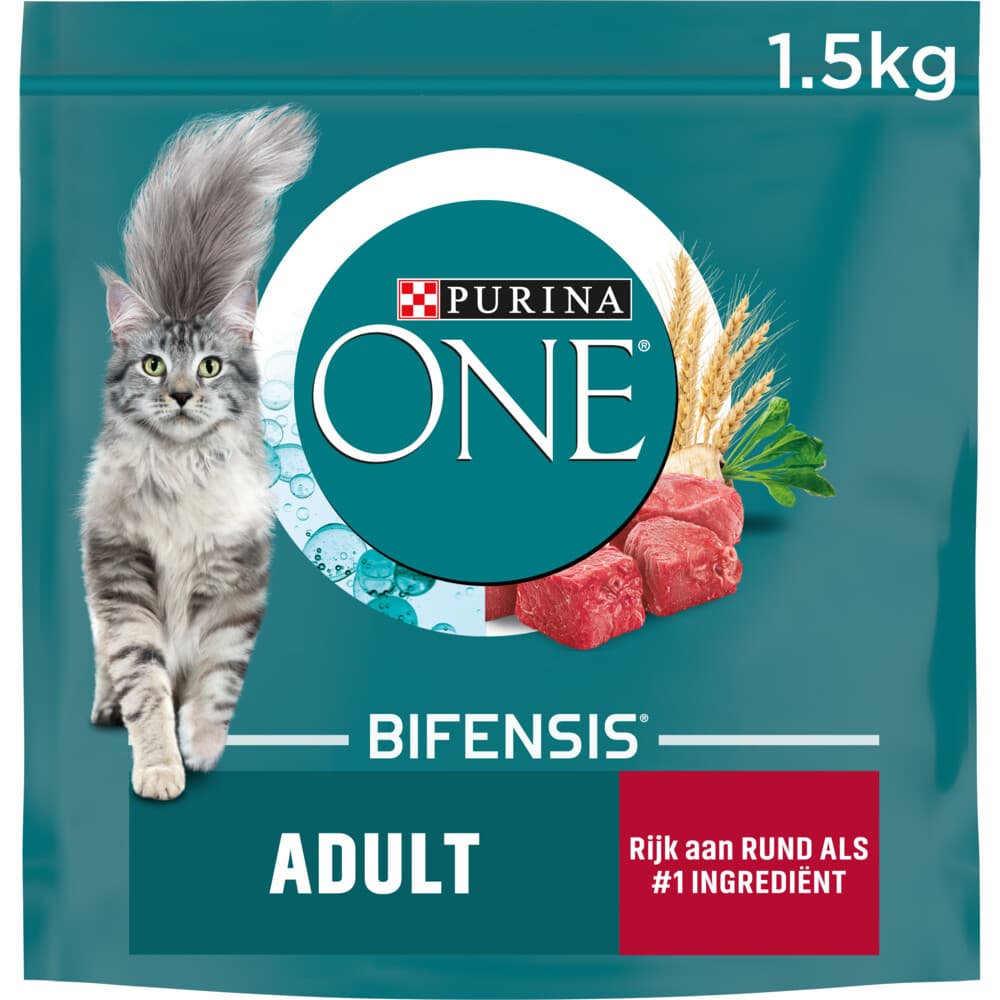 4x Purina ONE Kattenvoer Droog Adult Rund - Volkoren Granen 1,5 kg
