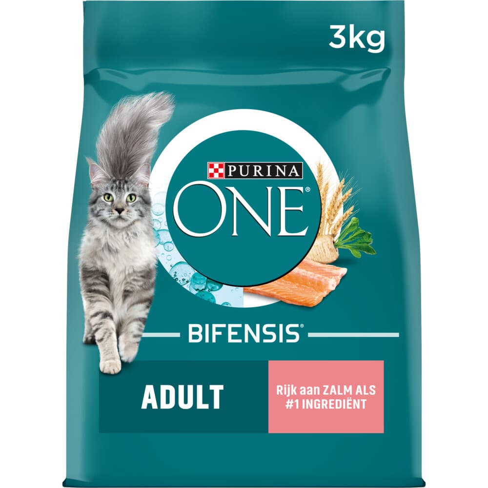 4x Purina ONE Kattenvoer Droog Adult Zalm - Volkoren Granen 3 kg