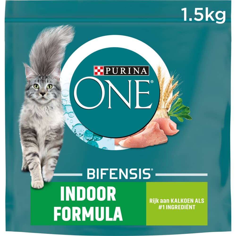 4x Purina ONE Kattenvoer Droog Indoor Kalkoen 1,5 kg