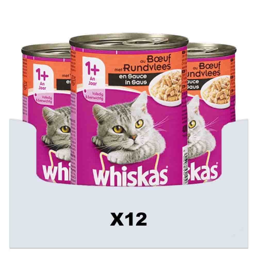 12x Whiskas Blik Adult Brokjes in Saus Rund 400 gr
