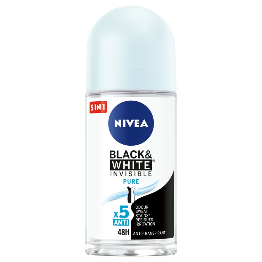 1+1 gratis: NIVEA Deodorant Roller Invisible Black en White Pure 50 ml