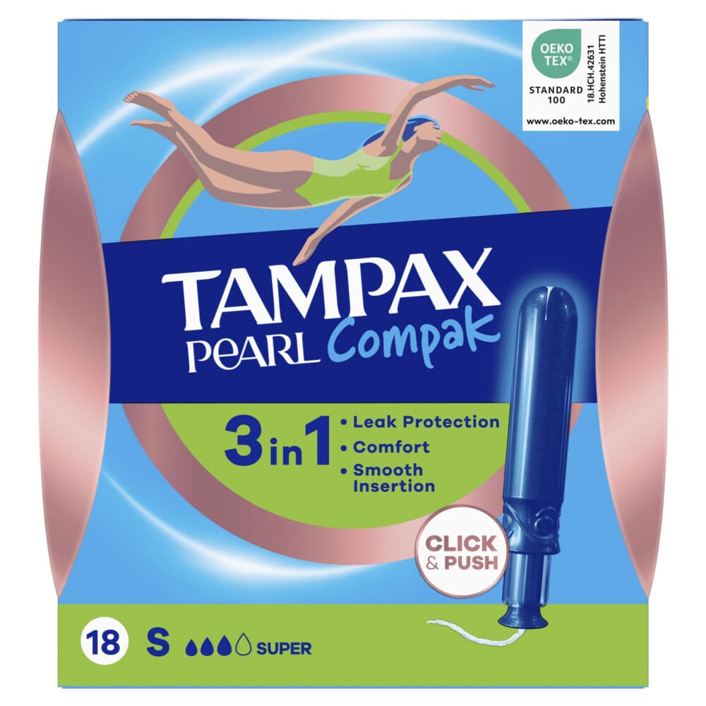 8x Tampax Pearl Compak Super Tampons met Inbrenghuls 18 stuks