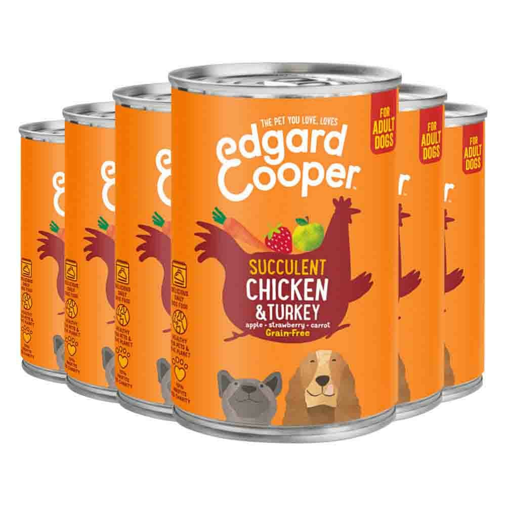 6x Edgard&Cooper Blik Vers Vlees Hondenvoer Kip - Kalkoen 400 gr