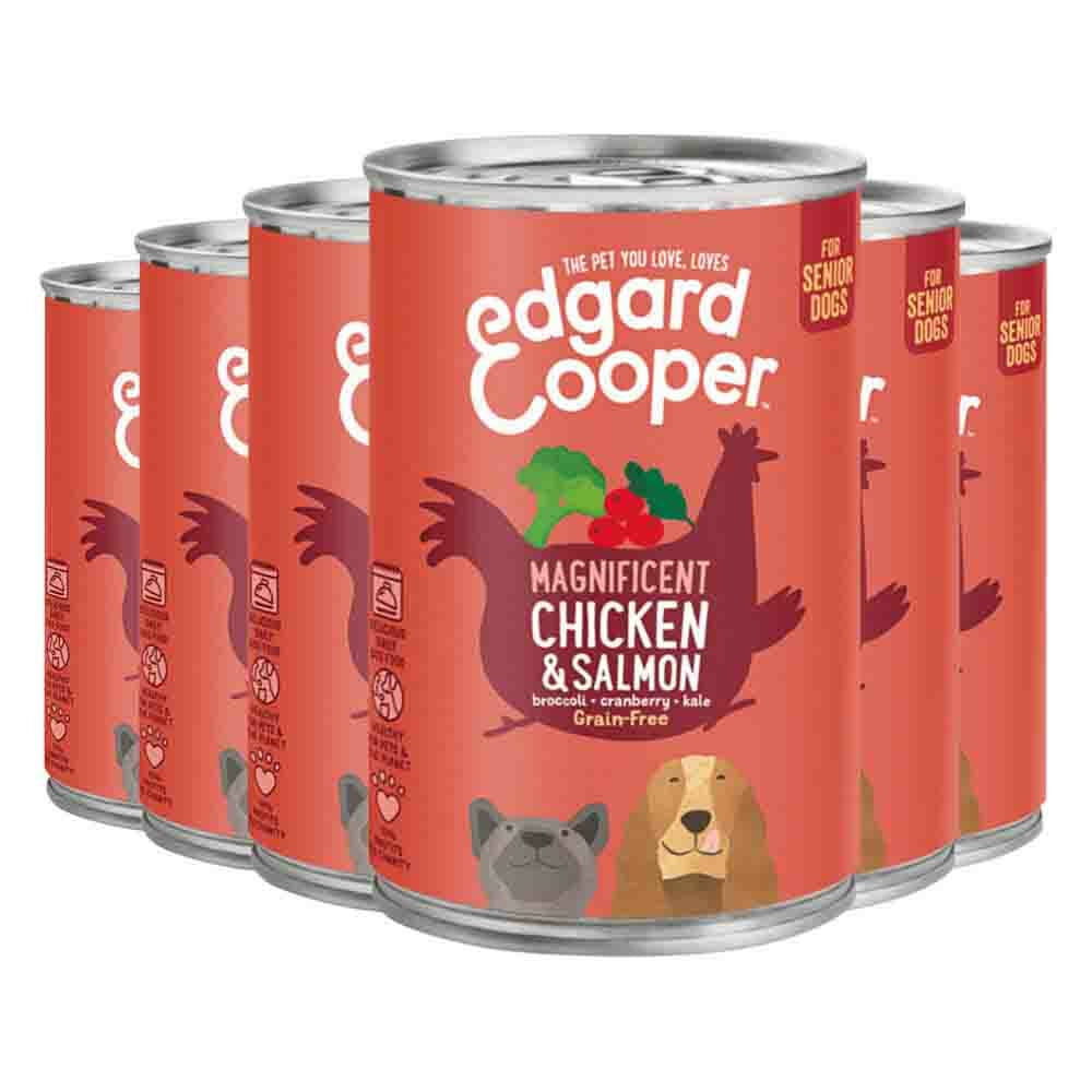 6x Edgard&Cooper Blik Vers Vlees Senior Hondenvoer Kip - Zalm 400 gr