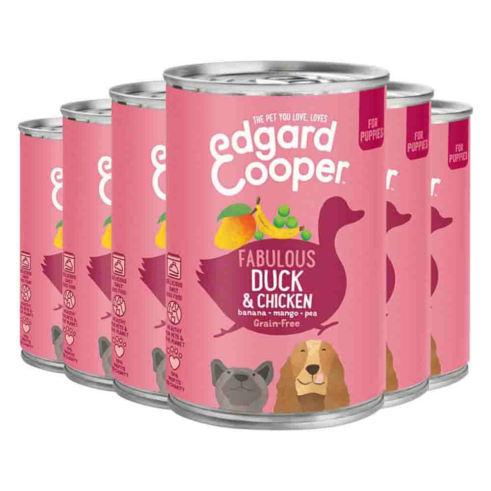 6x Edgard&Cooper Blik Vers Vlees Puppy Hondenvoer Eend - Kip 400 gr