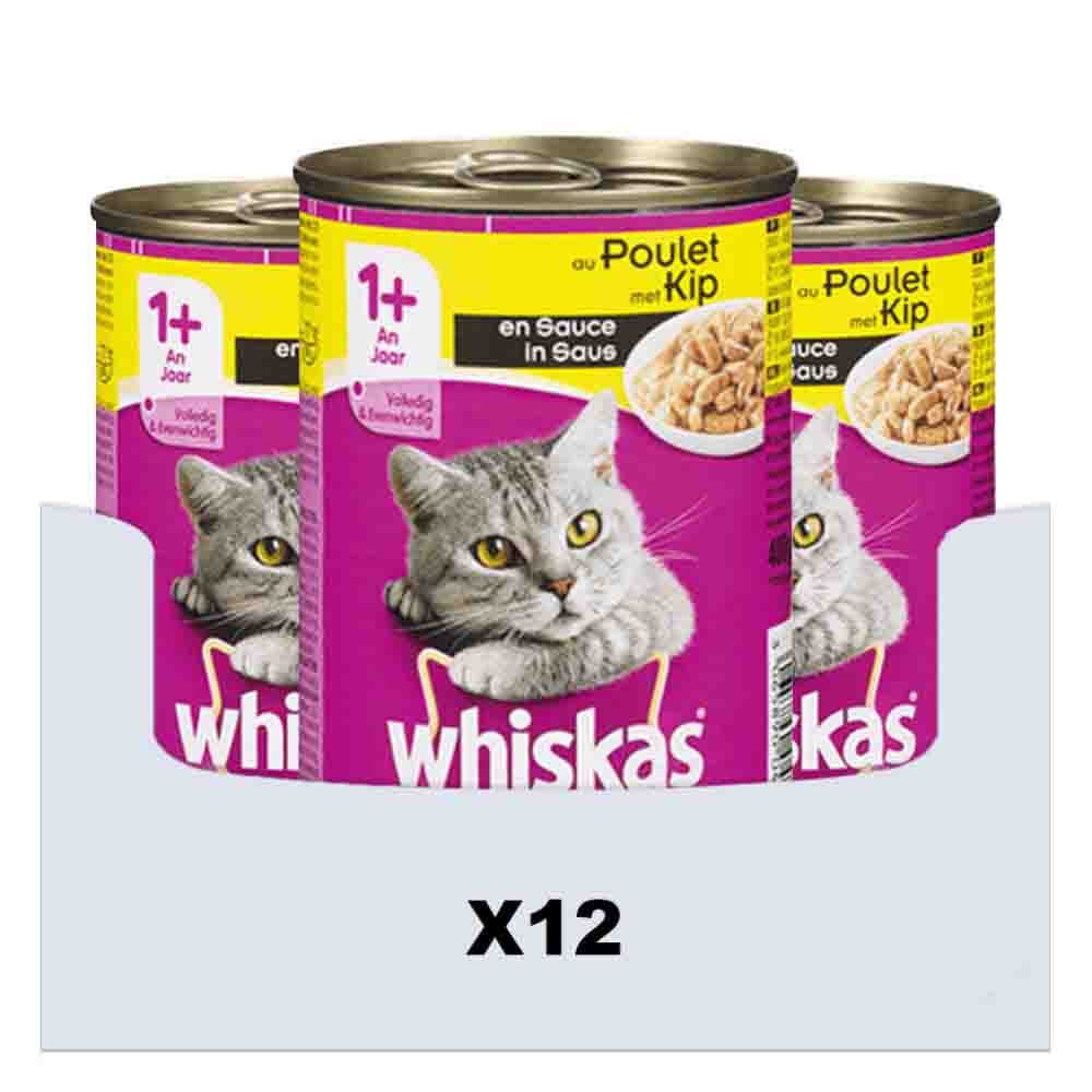 12x Whiskas Blik Adult Brokjes in Saus Kip 400 gr