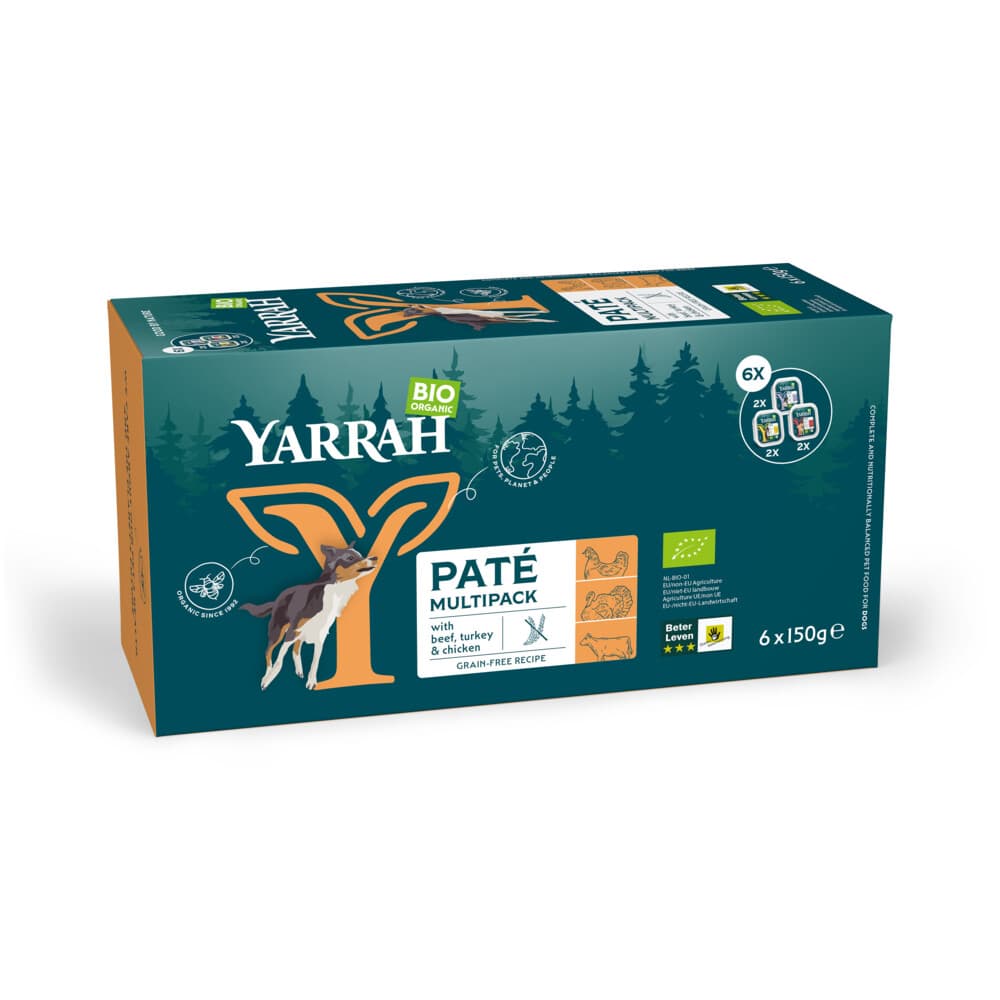 4x Yarrah Bio Hondenvoer Multipack Paté Graanvrij Kip&Kalkoen&Rund 6 x 150 gr