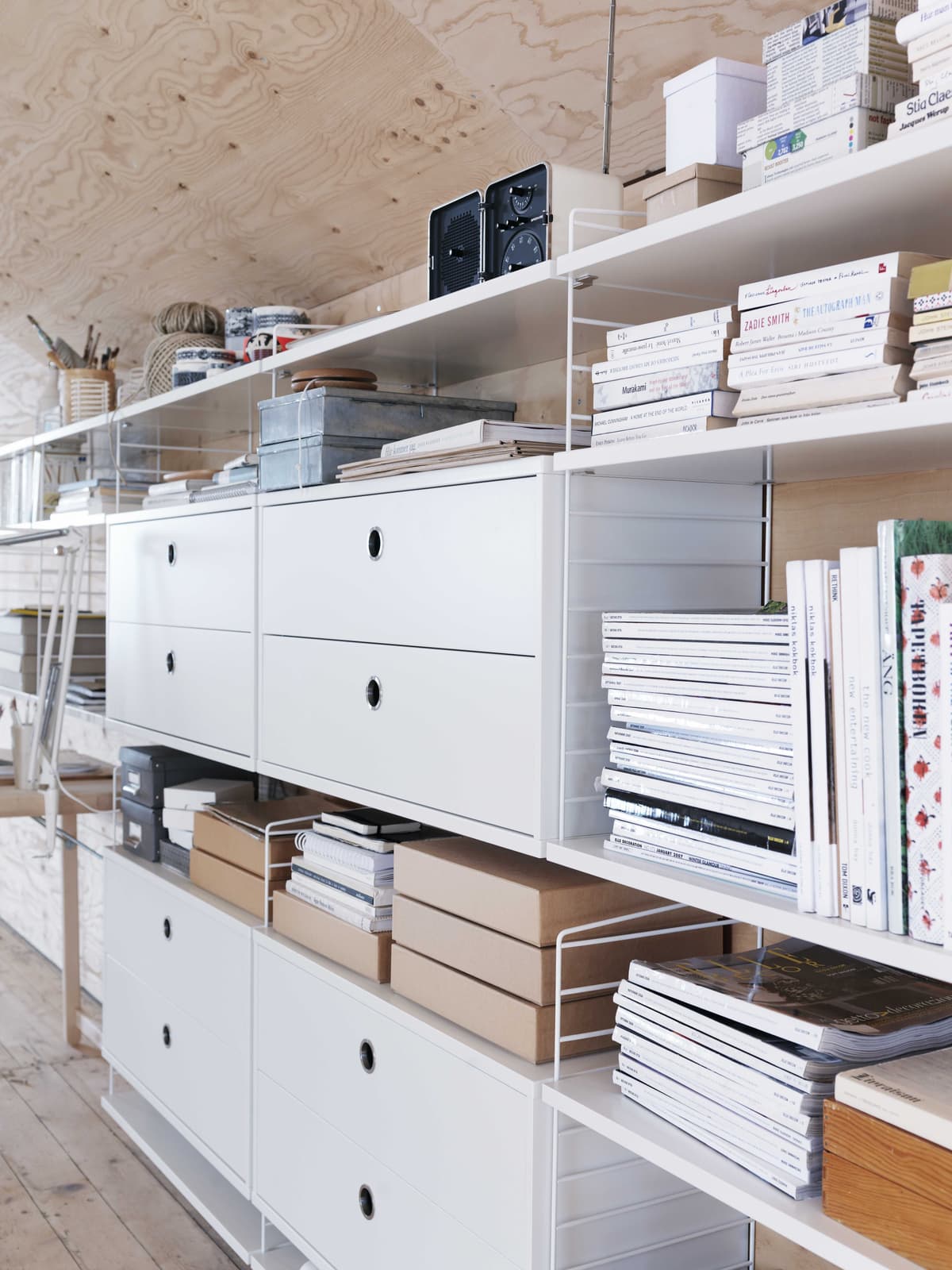 String Furniture Cabinet With Two Drawers 58 X 30 X 42 Cm Walnoot thumbnail 4