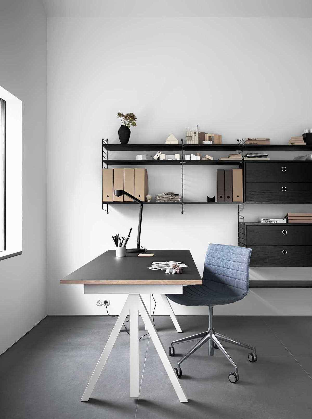 String Furniture Cabinet With Two Drawers 58 X 30 X 42 Cm Walnoot thumbnail 3