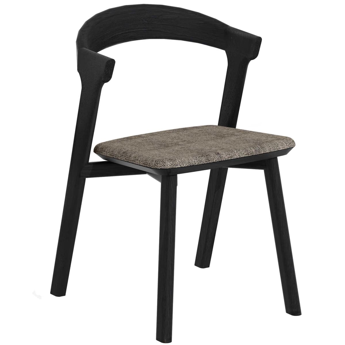 Ethnicraft Bok Eetkamerstoel Zwart Grijs Gestoffeerd