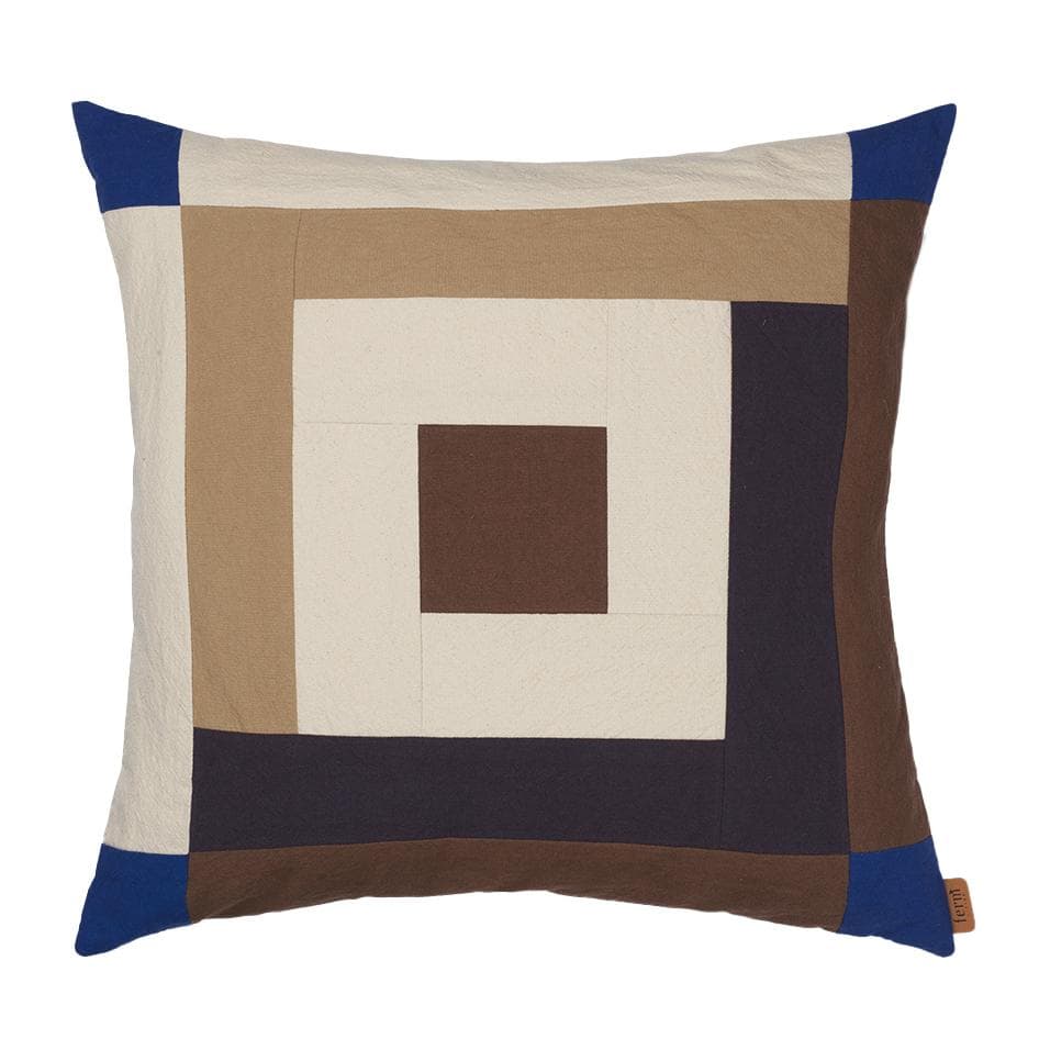 Ferm Living Border Patchwork Kussen 50x50 Carob Brown/Bright Blue