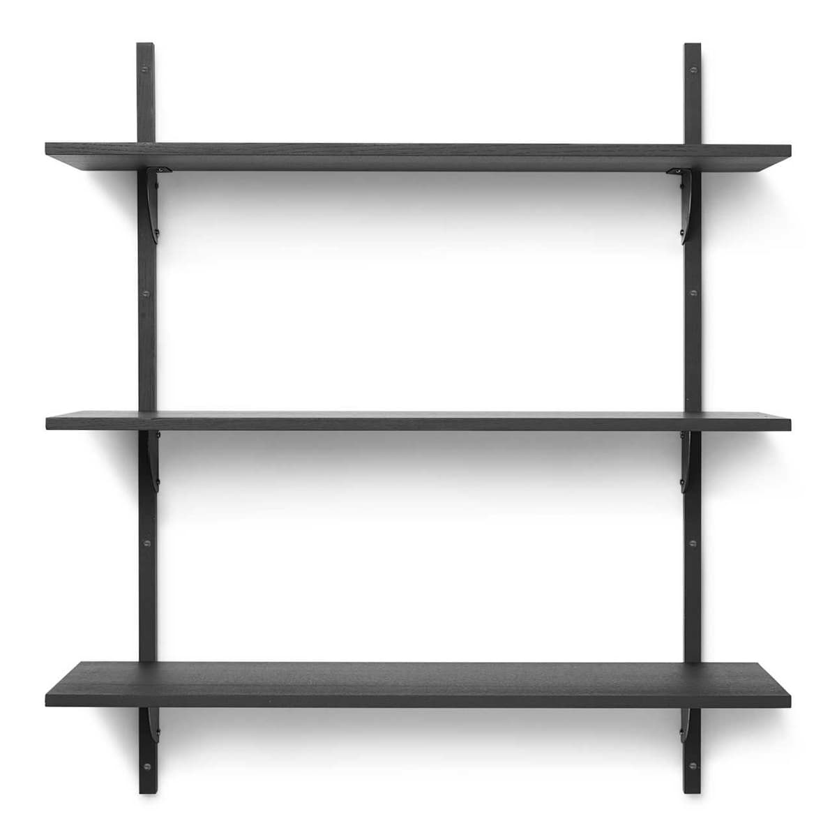 Ferm Living Sector Shelf Wandplank Triple Wide Dark Stained Ash/Black Bras