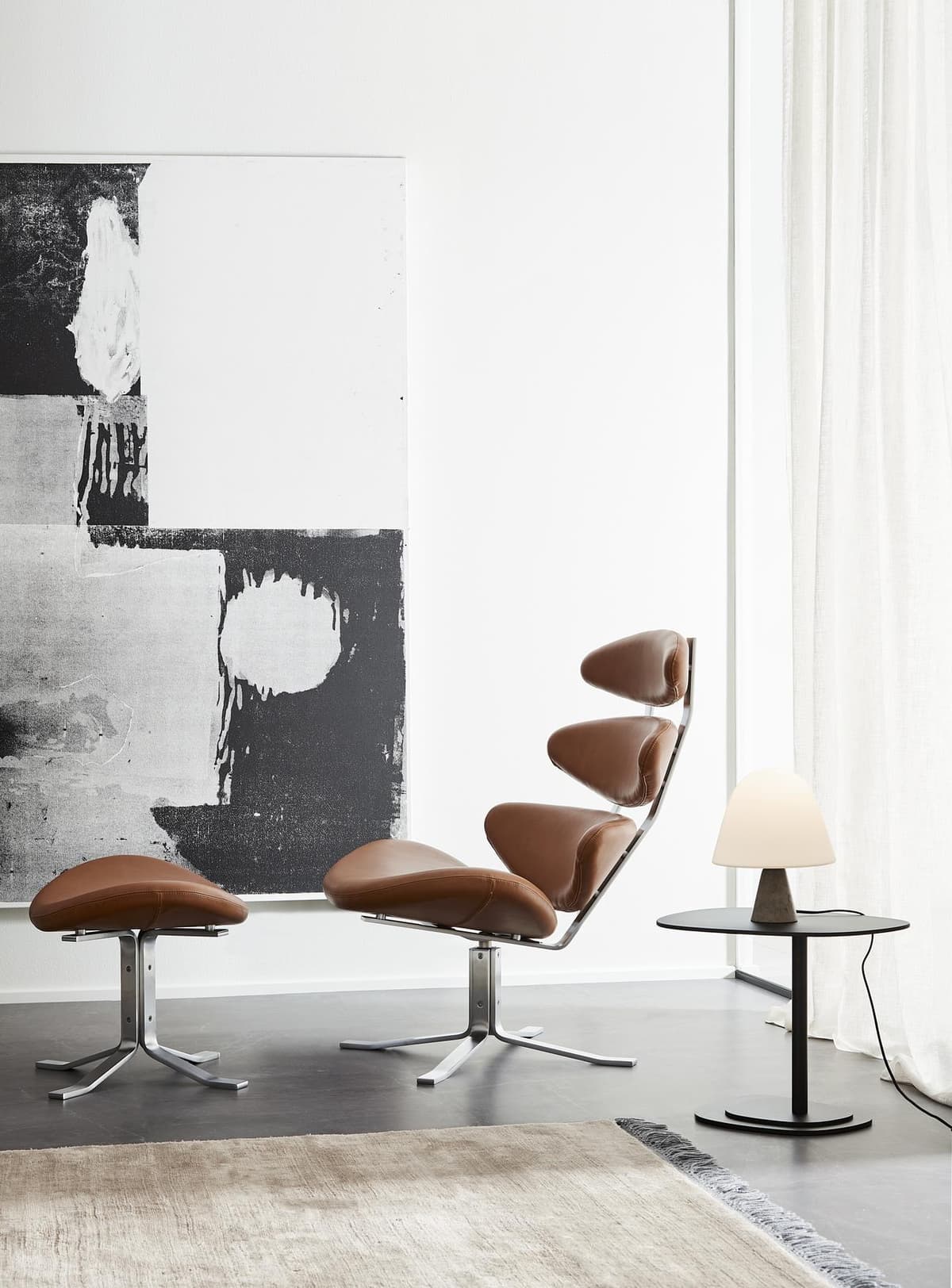 Fredericia Corona Chair Ottoman Omni 301 Black Leder thumbnail 3