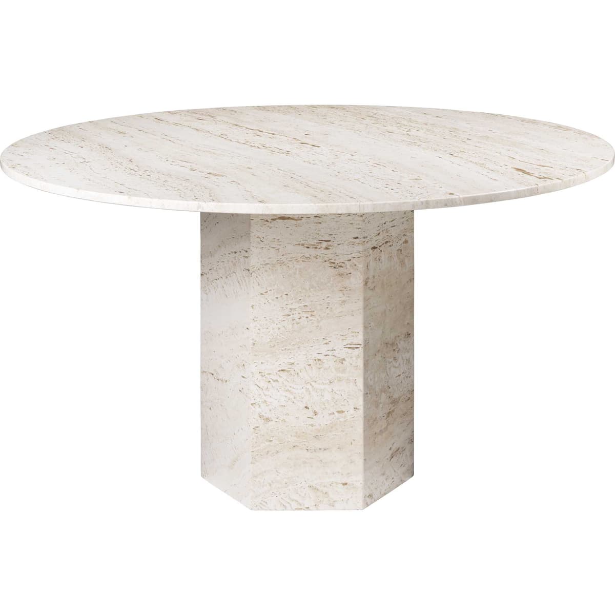 Gubi Epic EettafelØ130 Neutral White Travertine