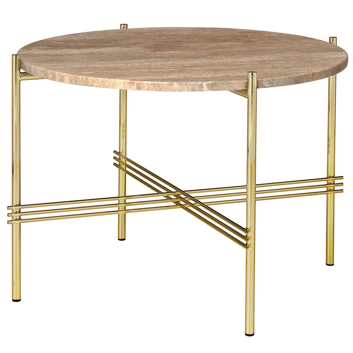 Gubi TS Bijzettafel 55 Messing/warm Taupe Travertine