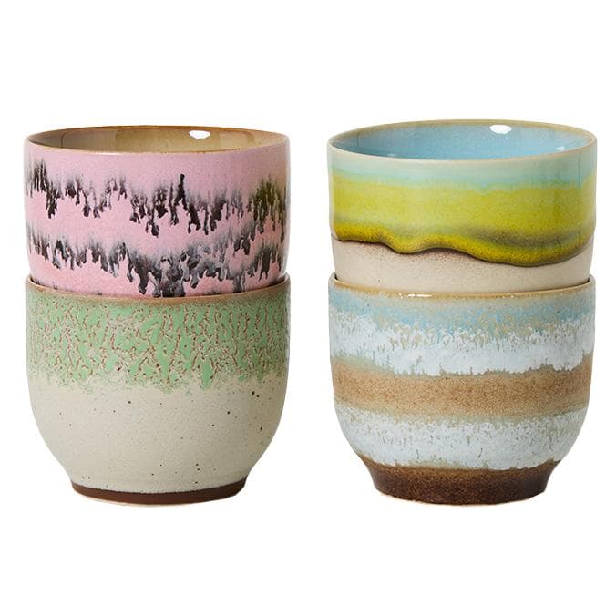 HKliving 70's Ceramic Koffiekop Set Van 4 Deco