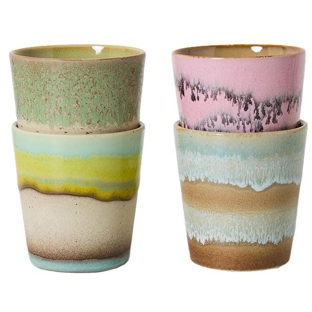 HKliving 70's Ceramic Koffiemok Set Van 4 Pop Art