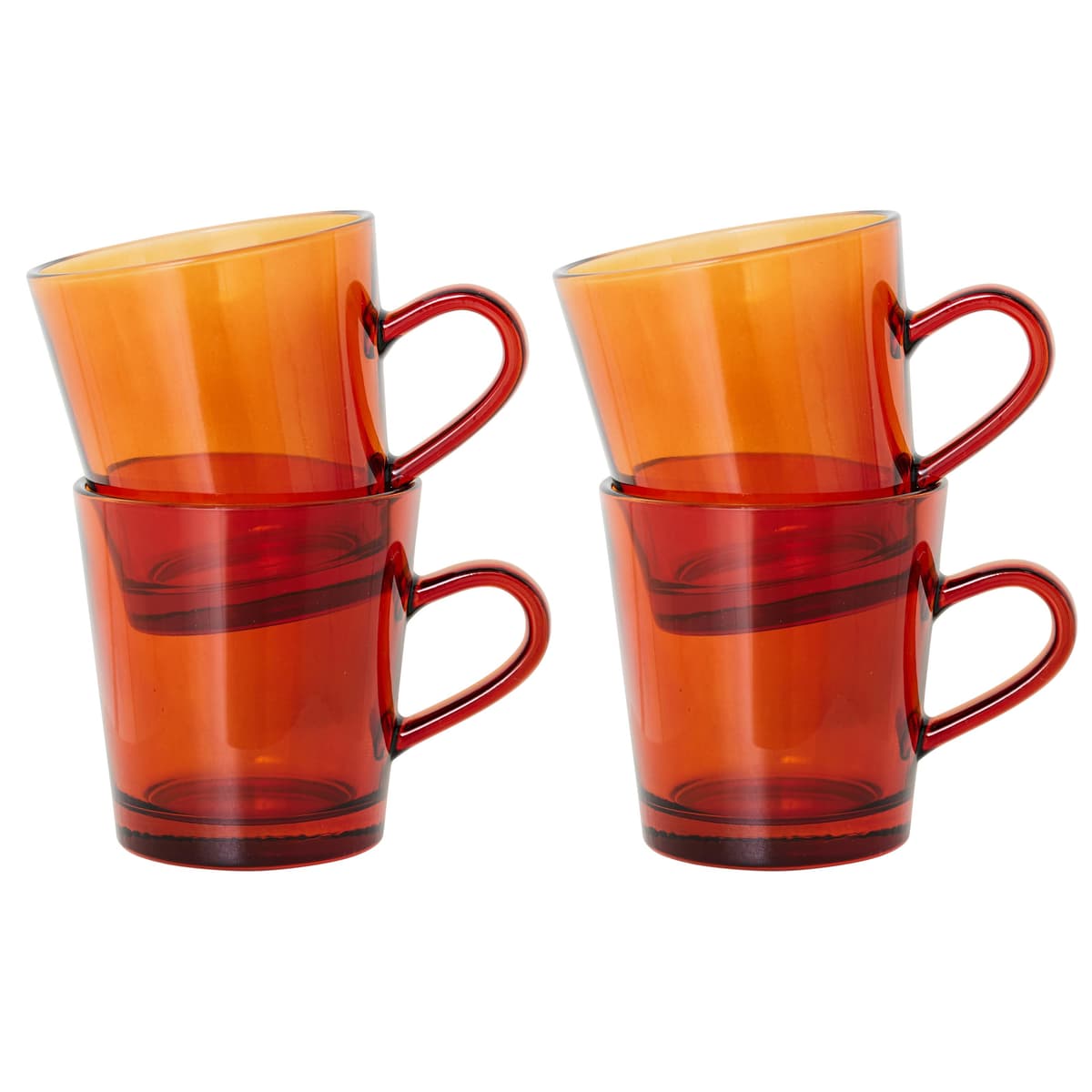 HKliving 70's Glassware Koffie Mok Set Van 4 Amber Brown
