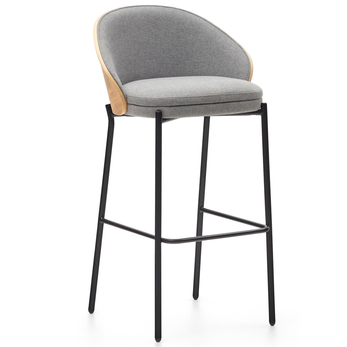 Kave Home Eamy Barkruk H77 Lichtgrijs,naturel Hout