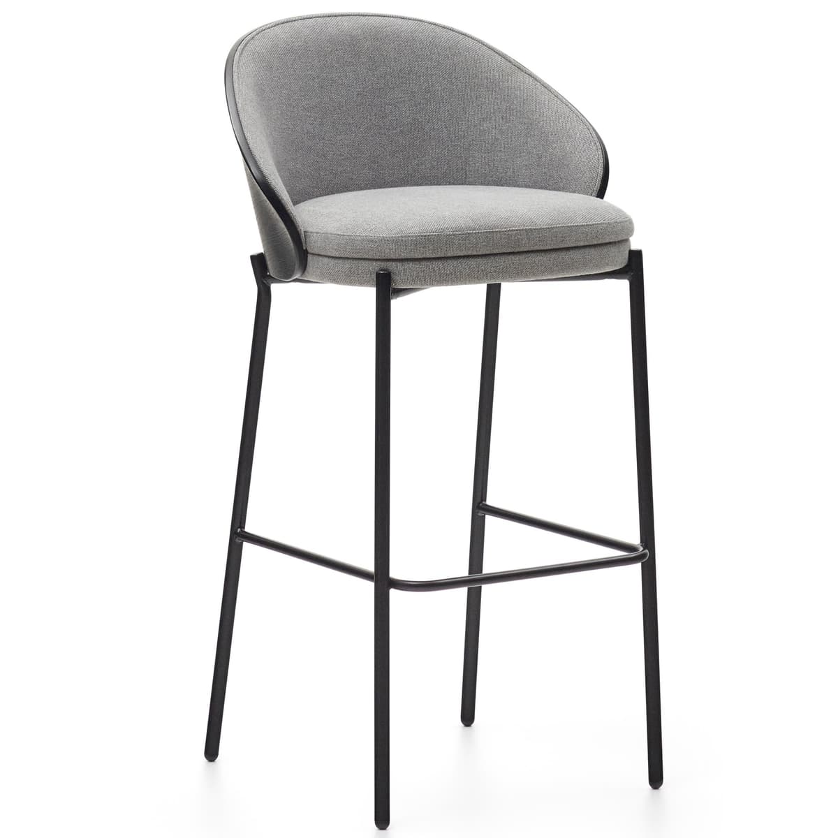 Kave Home Eamy Barkruk H77 Lichtgrijs,zwart Hout