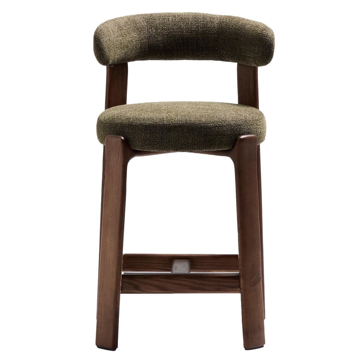 Kave Home Granite Barkruk H65 Donker Essenhout Groen Chenille