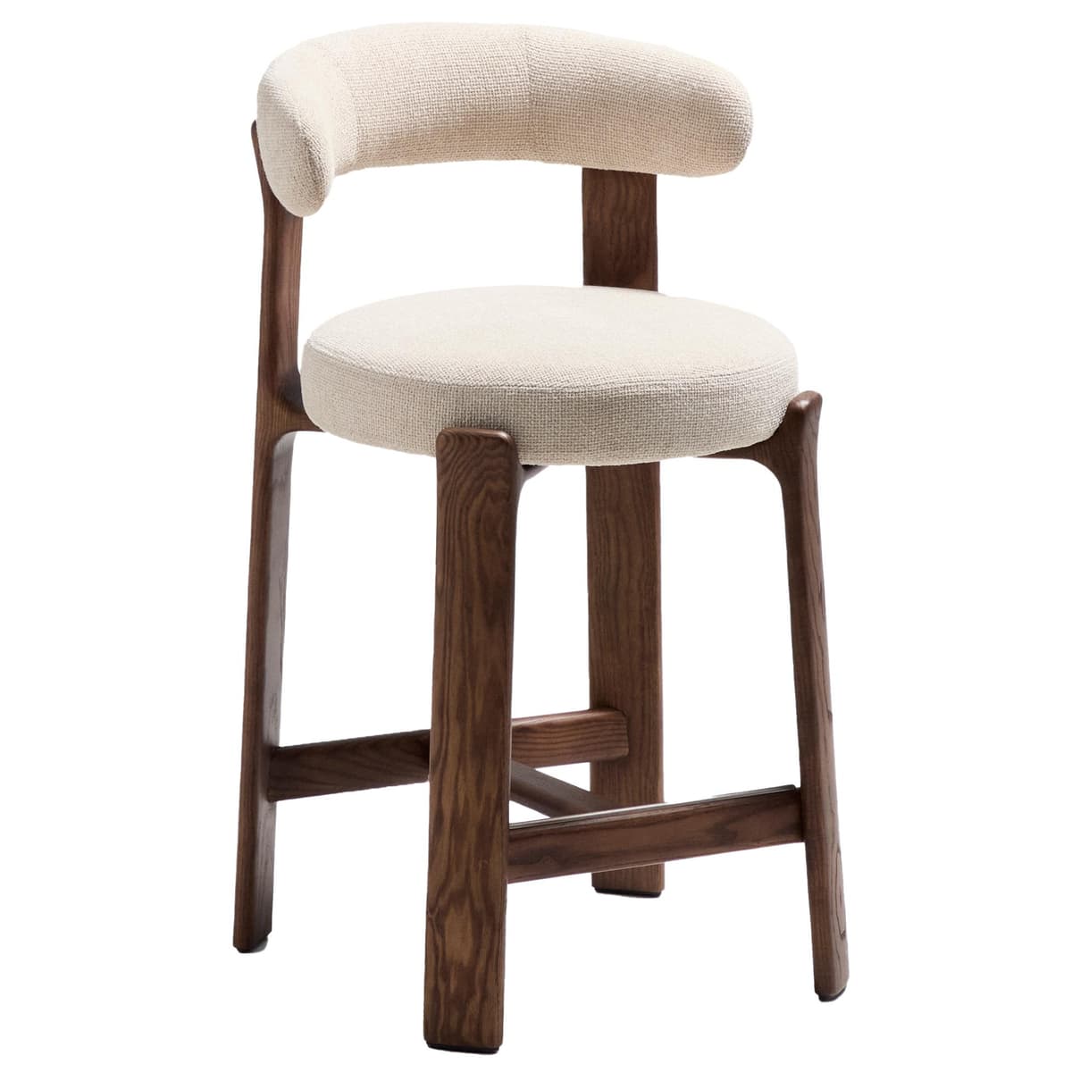 Kave Home Granite Barkruk H65 Donker Essenhout Beige Chenille