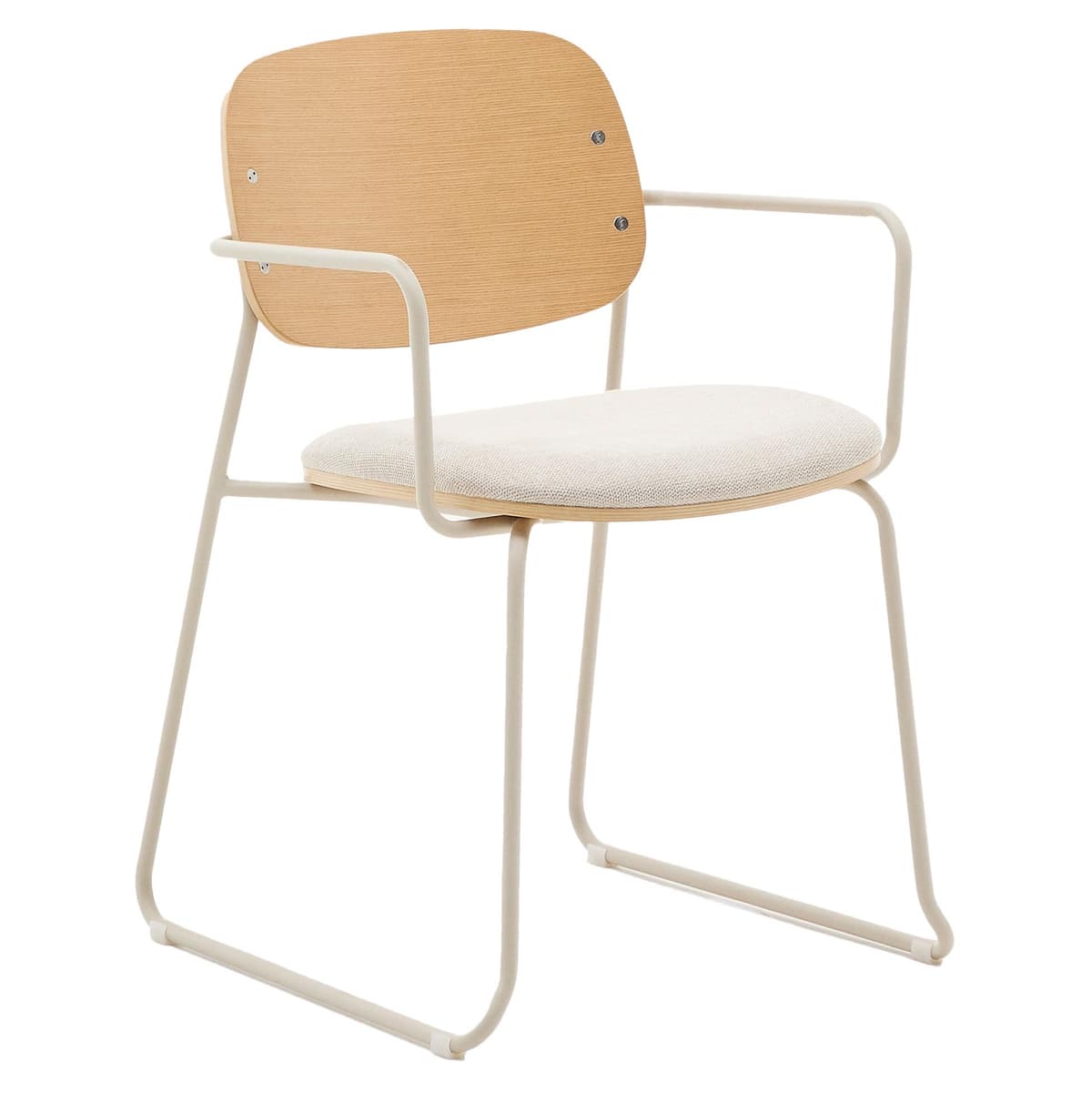 Kave Home Meli Eetkamerstoel Met Armleuning Beige Chenille/multiplex