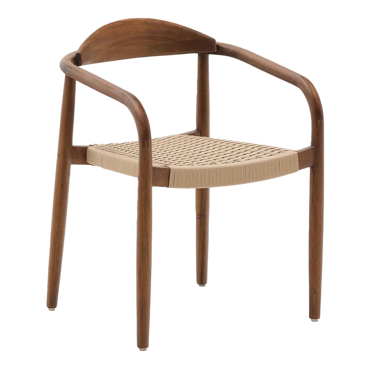 Kave Home Nina Eetkamerstoel Accacia Walnootkleurig Met Beige Koord