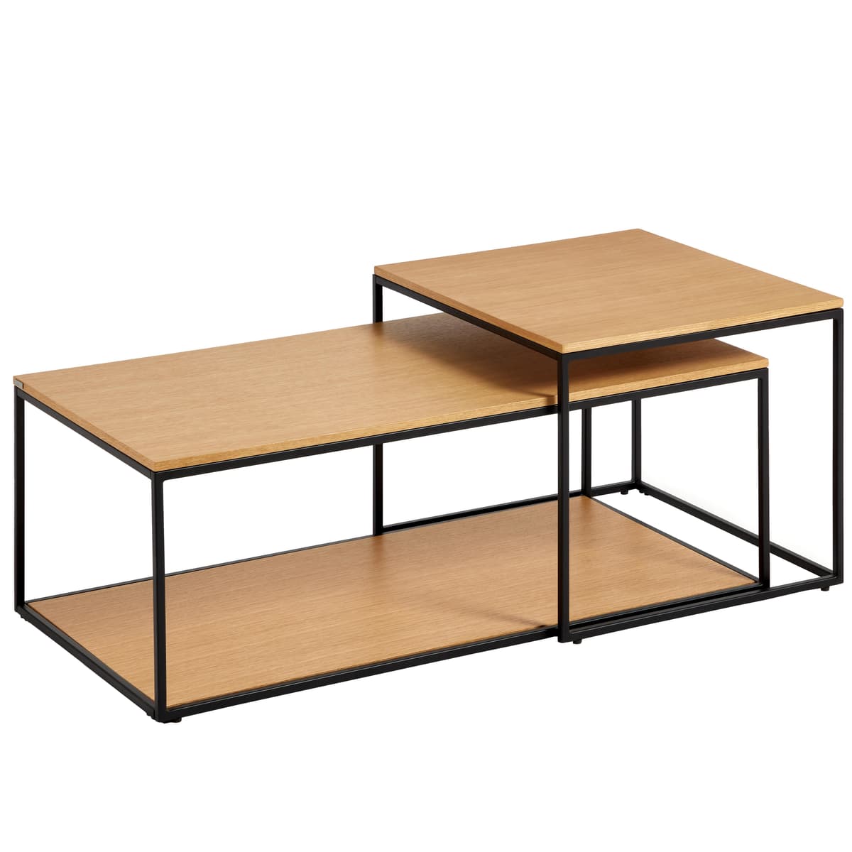 Kave Home Yoana Salontafel Set Van 2 Eiken Zwart Onderstel