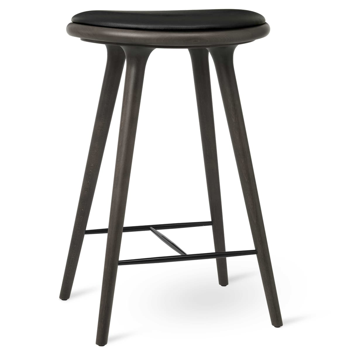 Mater Design High Stool Barkruk 69 Grijs Beuken Zwart Leer