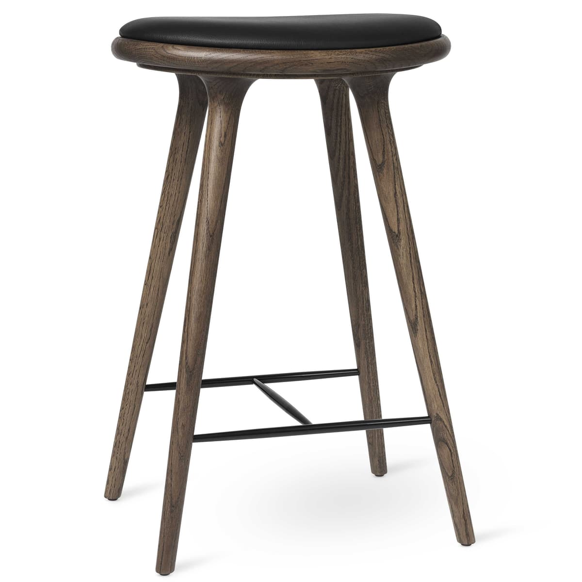 Mater Design High Stool Barkruk 69 Donker Eik Zwart Leer