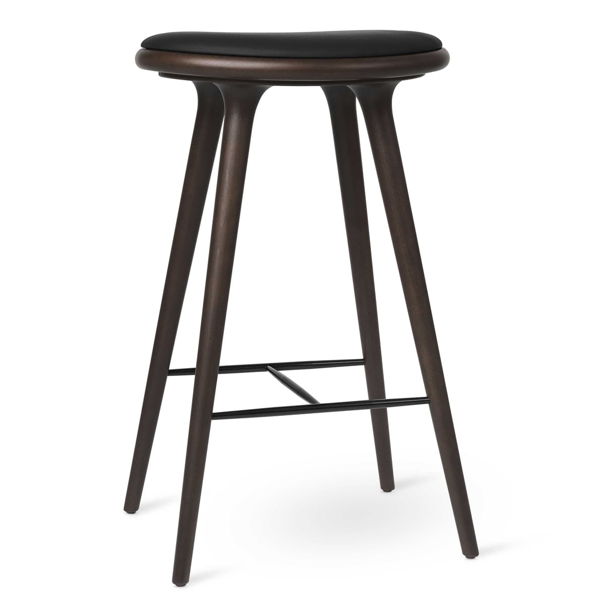 Mater Design High Stool Barkruk 74 Donker Beuken Zwart Leer