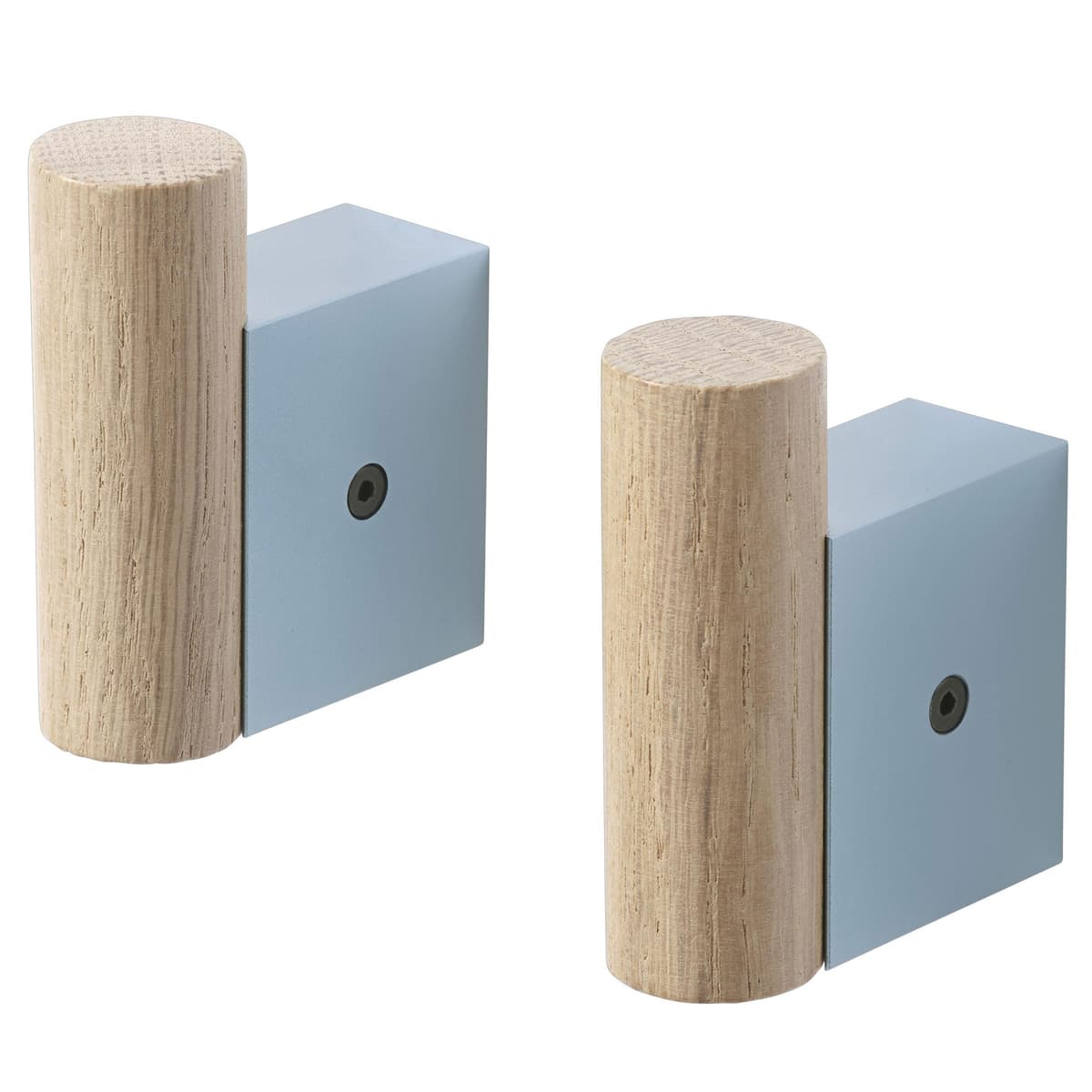 Muuto Attach Haak Set Van 2 Eiken/pale Blue