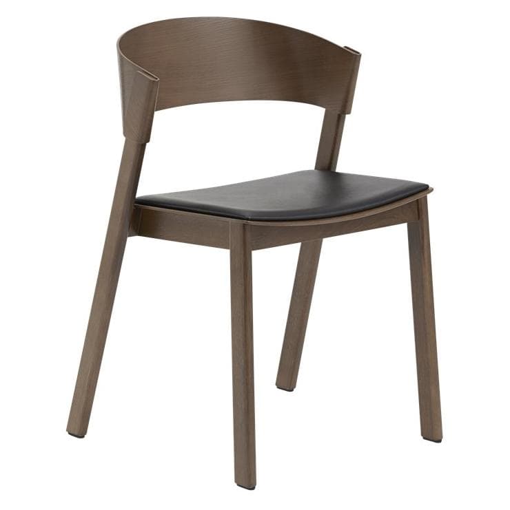 Muuto Cover Side Chair Eetkamerstoel Leer Donker Hout Zwart Leer