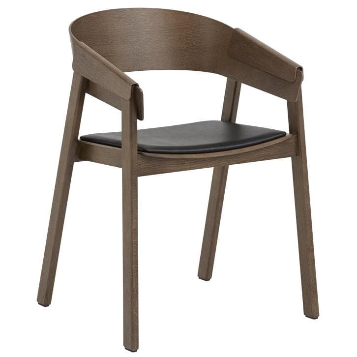 Muuto Cover Stoel Met Kussen Refine Zwart Leer Donker Gebeitst